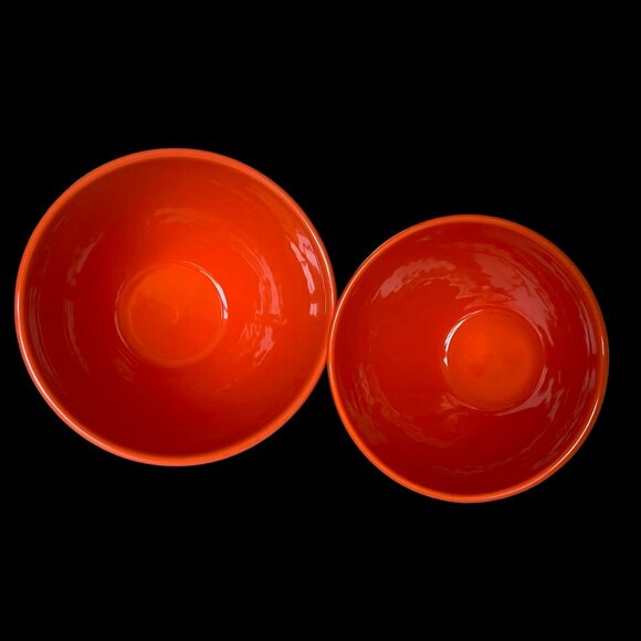 Set of 2 Primagera Salmon Deep Orange Mixing Bowls - Small Ribbing - Picture 6 of 10